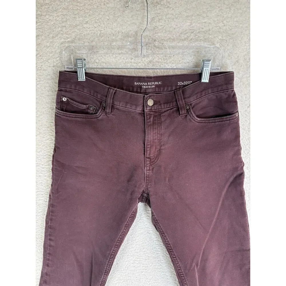 Banana Republic Travel Jean Mens 32x32 Slim Fit Burgundy Maroon Dark Red Pants